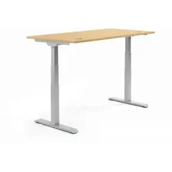 Höhenverstellbarer Schreibtisch Buche 1600x605-1255x800mm - Ergonomisch gestalteter Schreibtisch mit Memory-Handschalter und Kollisionsschutz. Maximale Beinfreiheit dank traversenfreier Konstruktion. Ideal für dynamisches Arbeiten im Büro.
