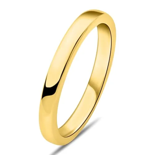 Tony Fein Bandring 3 mm Schlicht 585 14 Karat Vergoldet Massiv Hochglanzpoliert für Damen und Herren