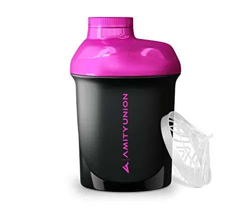 Eiweiß Shaker Deluxe 400 ml auslaufsicher, BPA frei, mit Sieb & Skala - ORIGINAL - für cremige Whey Proteinpulver Shakes, Protein Isolate & BCAA Konzentrate, Protein Shaker, Fitness Mixer Schwarz Pink