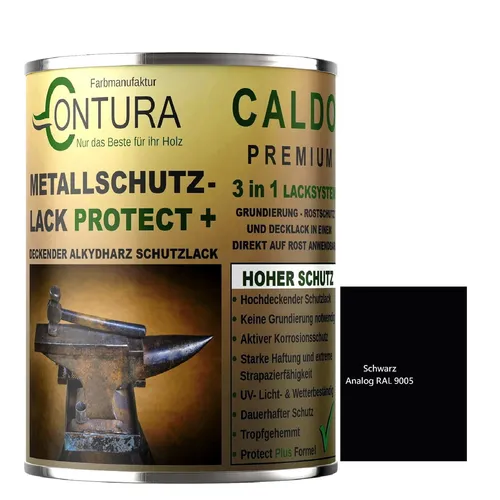 Contura 3 in 1 Rostschutzfarbe 1Liter. Metallschutzlack GLÄNZEND RAL Metall Lack Farbe Grundierung Rost - RAL 9005 Schwarz
