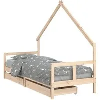 vidaXL Kinderbett mit Schubladen 80x200 cm aus massivem Kiefernholz - Robustes Kinderbett in Hausform, ideal für kreative Träume! Mit praktischen Schubladen für Spielzeug und Kleidung, perfekt für Ordnung im Kinderzimmer.