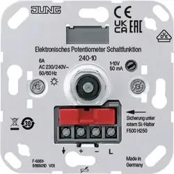 Jung 240-10 Elektronisches Potentiometer - Unterputz Potentiometer für die Helligkeitseinstellung von Lampen, mit Kurzschlussschutz und einstellbarer Grundhelligkeit – ideal für individuelles Lichtmanagement.