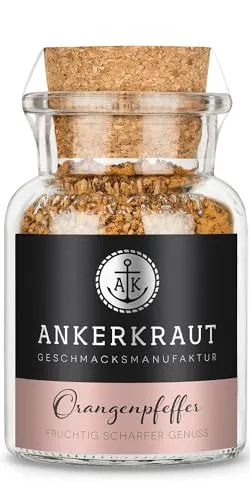 Ankerkraut Orangenpfeffer, fruchtig-würziger Pfeffer-Kick für Fleisch, Fisch und Gemüse, Allrounder pikant, Genuss für Vorspeisen, Hauptgerichte und Dessert, 75 g im Korkenglas
