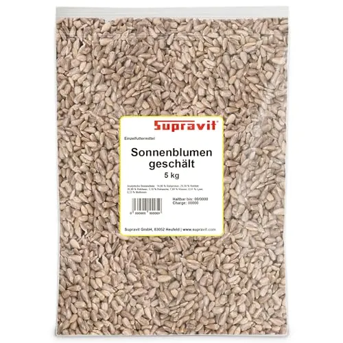 Supravit Sonnenblumenkerne geschält I 5kg Beutel Vogelfutter I Ganzjahresfutter für Wildvögel I Frische ölhaltige Kerne aus besten Anbaugebieten