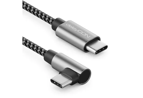 deleyCON deleyCON 2m USB C Kabel 1x 90° Gewinkelt PD3.0 (60W Schnellladekabel) USB-Kabel