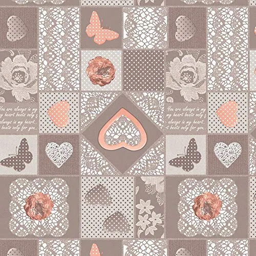 ecosoul Wachstuchtischdecke Cottage Aprikose Blumen Schmetterlinge grau apricot Wachstischdecke Gartentischdecke glatt abwaschbar Schutzdecke Meterware Breite:140cm Länge100cm