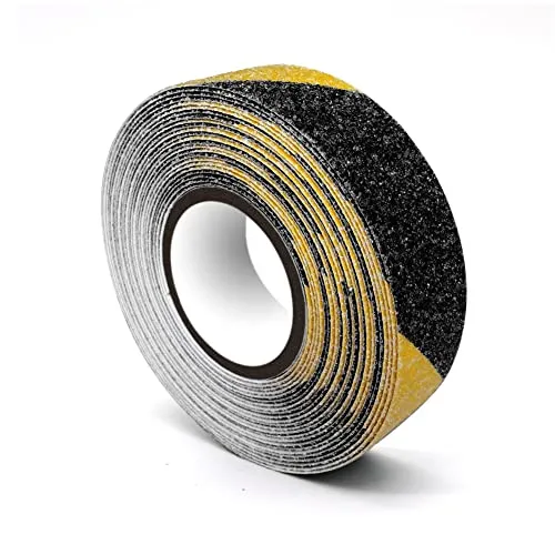 Anti Slip Tape, High Traction Strong Grip Abrasive, Non Skid Strip Safety Track Tape for Stairs Tread Steps Ramps, Yellow/Black (25MM Width x 5M Long)