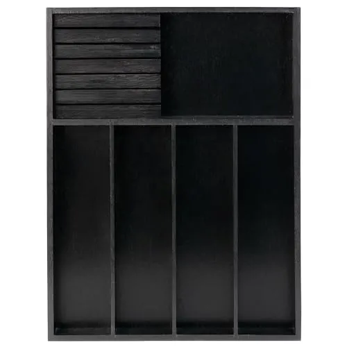 VaeFae Besteck-Organizer aus Bambus, Utensilienhalter für Schubladen, Besteckkasten aus Holz mit Trennwand für die Küche, Besteckaufbewahrung und abnehmbarem Messerblock(Schwarz)