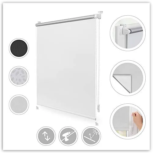 Lichtblick Verdunklungsrollo ohne Bohren, 60 cm x 150 cm, Weiß - Einfache Montage ohne Bohren dank Klemmträger, lichtundurchlässiger Stoff mit reflektierender Rückseite für optimalen Hitzeschutz. Ideal für alle gängigen Fenster- und Türrahmen.