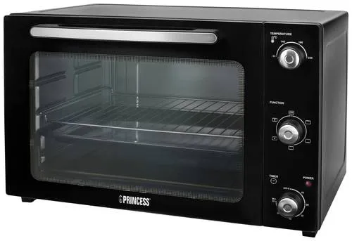Princess Konvektionsofen 55 L 2000 W Schwarz - Miniofen mit 55 L Volumen, ideal zum Grillen, Backen und Auftauen. Mit 4 Heizelementen, 5 Funktionen und einfacher Reinigung durch herausnehmbare Krümelschublade.
