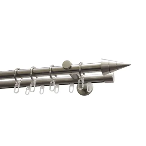 GARDINIA Gardinenstangen-Set Kegel, 2-läufig, 200 cm - Ein komplettes Gardinenstangen-Set aus robustem Metall in edler Edelstahl-Optik, inklusive Befestigungsmaterial für eine einfache Montage und stilvolle Fensterdekoration.