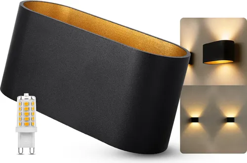 SSC-LUXon JOBERO LED Wandleuchte schwarz-gold Up Down in gold von SSC-LUXon