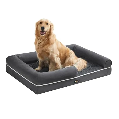 Feandrea Orthopädisches Hundebett, Hundekissen, Hundekorb, weiche Polsterung, Hundesofa, erhöhte Ränder, Bezug abnehmbar und waschbar, 112 x 81 x 18 cm, rutschfeste Unterseite, dunkelgrau PGW068G01V1