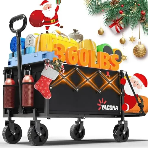 Bollerwagen Faltbar 360lbs Schwerlast, Bollerwagen Mit Rädern Und Heckklappe, Faltbare Handwagen Für Einkäufe, Camping, Strand, Garten (Schwarze)