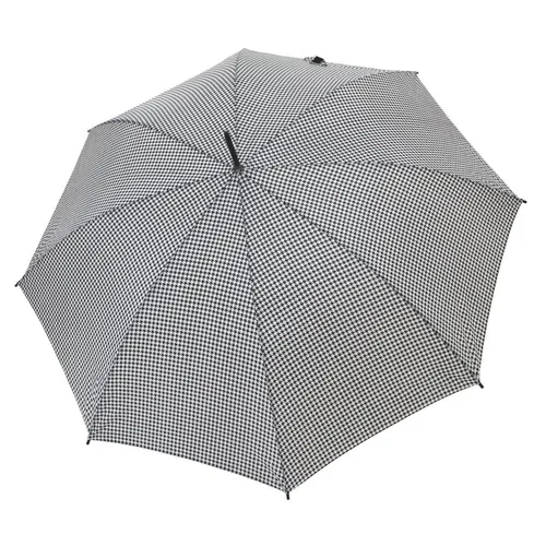 Regenschirm Stockschirm Damen Automatik Muster Hahnentritt Pepita Schwarz Weiß