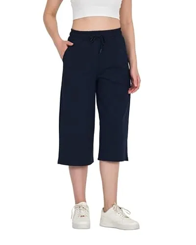 COMEOR Jogginghose Damen 3/4 - Sporthose Kurz Caprihose, Kurze Hose Frauen Capri Shorts, Bermuda Trainingshose (Dunkelblau, S)