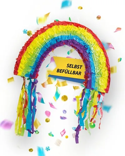 Party Factory Regenbogen-Piñata für Jungen und Mädchen, Partydekoration zum Befüllen und Aufhängen, 58 x 10 x 37 cm, für Geburtstage und Mottopartys, Partyspiel für Kinder