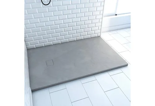 Marwell Duschwanne grau 140cm, extraflach und barrierefrei - Elegante, extraflache Duschwanne in grau-zementfarben, ideal für barrierefreien Einbau. Rutschfest und temperaturbeständig, mit passender Ablaufabdeckplatte. Perfekt für moderne Badezimmer.