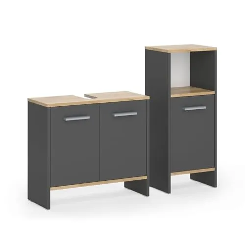 Vicco Badezimmermöbel-Set Karli, Anthrazit/Goldkraft Eiche, 2 Teile