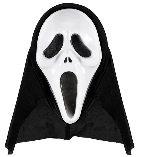 Widmann S.r.l. Scream Maske 'Schrei' mit Kapuze, Schwarz - Kostüm-Maske für Halloween, gruseliges Design mit weit aufgerissenem Mund und schwarzer Kapuze, ideal für schockierende Auftritte.