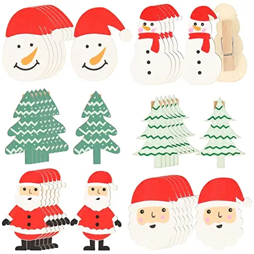 com-four® 48x Deko Klammern Weihnachten - Holzklammern für Fotos, Weihnachtsdeko - Klammern mit weihnachtlichen Figuren - Dekoklammern Holzwäscheklammern [Auswahl variiert] (48 Stück - Clips - Mix 2)