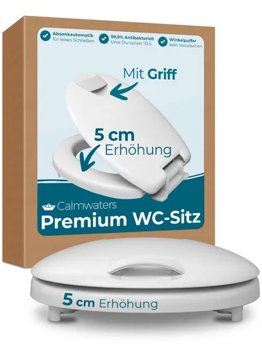 Calmwaters WC-Sitz Erhöht +5cm mit Griff und Absenkautomatik