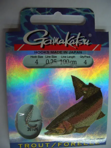 Gamakatsu Forellen Haken 3610N mit Spirale Gr.4 0.25 mm 100 cm gebunden