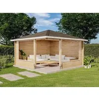 Alpholz 5-Eck Gartenlaube Maik-40 aus Massiv-Holz - Gerätehaus mit 40 mm Wandstärke, inklusive Montagematerial und Sturmleiste für optimale Windsicherung, ideal für sicheren Stauraum im Garten.