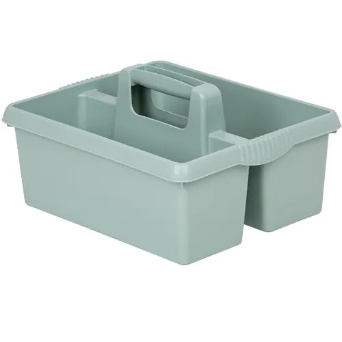 Tragbarer Organizer für Putzmittel 38x32x15 cm Silbergrün Werkzeugträger Gartengerätekorb Schuhputzkasten - Putzkasten für Pferd Reinigungsmittel Putz Caddy Flaschenträger Putzbox Putzcaddy eckig leer