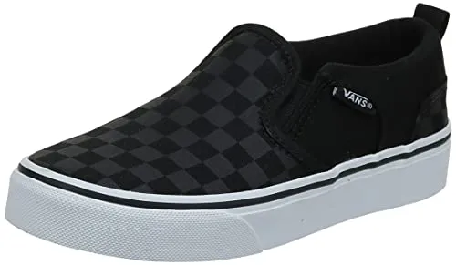 Vans Asher Jungen Sneaker Schwarz (Checker) - Sneaker für Jungen, aus hochwertiger Leinwand mit bequemer Slip-On Konstruktion und niedrigem Flatform-Absatz für einfachen Einstieg und maximalen Komfort.
