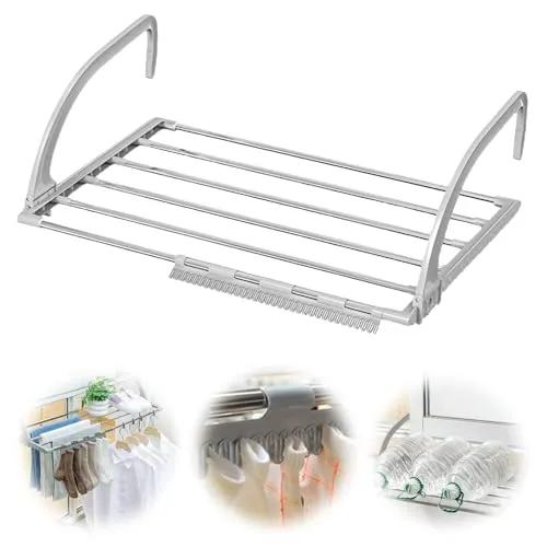 GBKDQQ Wäscheständer, Ausziehbar Zusammenkla Balkontrockner (44-76cm), Handtuchhalter Heizkörper Wäscheständer Kleiner Beheizter Balkontrockner Wand Innen Außen, Hängetrockner, Edelstahl