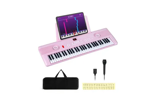 COSTWAY Home-Keyboard, Digital Piano mit 61 Tasten - Das COSTWAY E-Keyboard mit 61 Tasten ist ideal für Anfänger. Es bietet 100 Rhythmen und Klangfarben. Leicht und tragbar, perfekt für unterwegs. Inklusive Notenständer und Mikrofon für kreativen Musikgenuss.