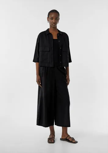 comma casual identity Stoffhose mit Leinen-Anteil Damen schwarz - Elegante Anzughose aus Leinen-Mix mit elastischem Bund und weitem Bein, perfekt für einen lässigen Look im Büro oder in der Freizeit.