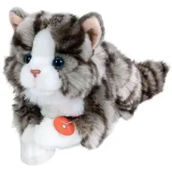 Plüsch Katze liegend grau getigert 20 cm - Plüsch-Spielzeug, weich und kuschelig – perfekt zum Spielen und Liebhaben für Kinder und Katzenliebhaber!