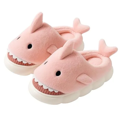 Flauschige Hai Hausschuhe – Haifisch Pantoffeln mit rutschfester Sohle & weichem Innenfutter - Gr. 34-44 Onesize (Rosa, EU Schuhgrößensystem, Erwachsene, Damen, Numerisch (von/bis), M, 34, 35)