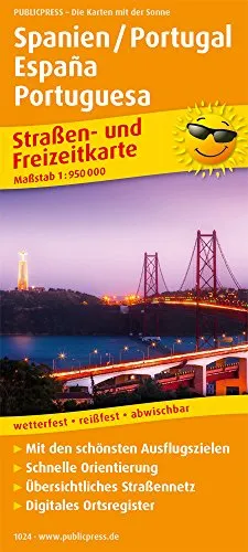 Spanien / Portugal, España, Portuguesa: Straßen- und Freizeitkarte mit Touristischen Straßen, Highlights der Region und digitalem Ortsregister.. 1:950.000 (Straßen- und Freizeitkarte: StuF)