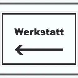 HB-Druck Werkstatt Aufkleber mit Text Richtungspfeil links Handwerk Reparatur waagerecht A9 (37x52mm)