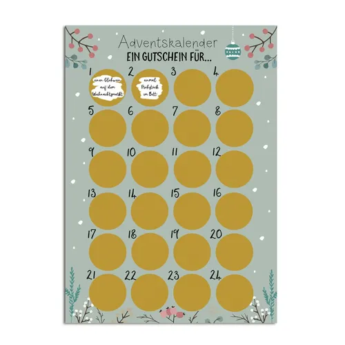Adventskalender zum Rubbeln GUTSCHEIN FÜR... Gutschein Adventskalender A3