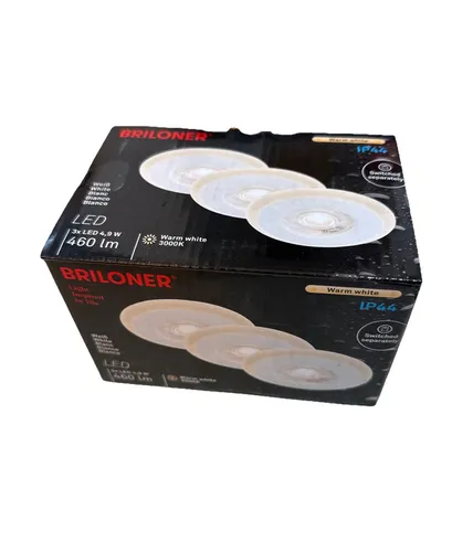 BRILONER 3er Set LED Einbauleuchten für Bad - Flache Deckenlampen IP44, 3-stufig einstellbare Lichtoptionen für individuelle Beleuchtung im Badezimmer, spritzwassergeschützt und energieeffizient.