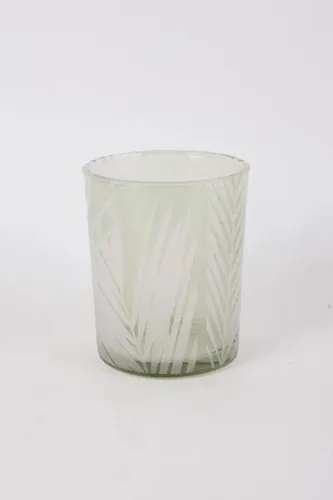 TrendLine Windlicht Blätter Glas Ø 10 x 12,5 cm grün/weiß Windlicht