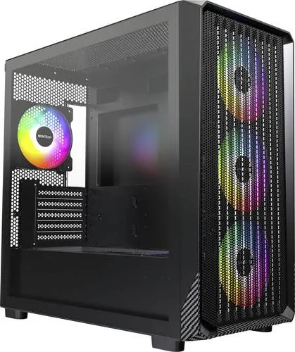 Montech X5M Black PC-Gehäuse - Vielseitiges mATX und mITX Gehäuse mit gehärtetem Glas, 4x120mm ARGB-Lüftern und Platz für bis zu 405 mm lange Grafikkarten - ideal für leistungsstarke Gaming-Setups.