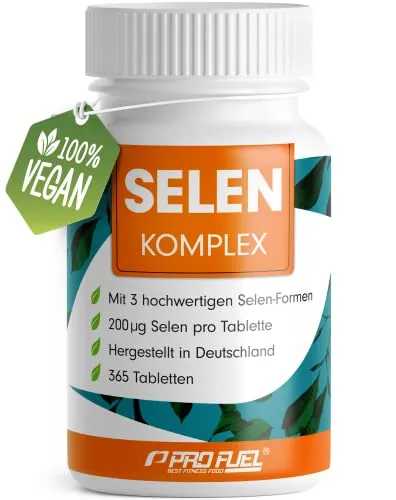Selen hochdosiert 365x Selen 200µg Tabletten - Hochwertiger Selenkomplex - Selenpräparate mit 365 Tabletten, hochdosiert mit 200µg Selen aus 3 Quellen, 100% vegan und laborgeprüft für optimale Bioverfügbarkeit und Unterstützung des Immunsystems.