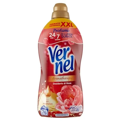 Vernel Aromatherapy Desiderio di Rose, Weichspülerkonzentrat, Duftgefühl wie frisch gewaschen, 1 Packung mit 76 Wäschen