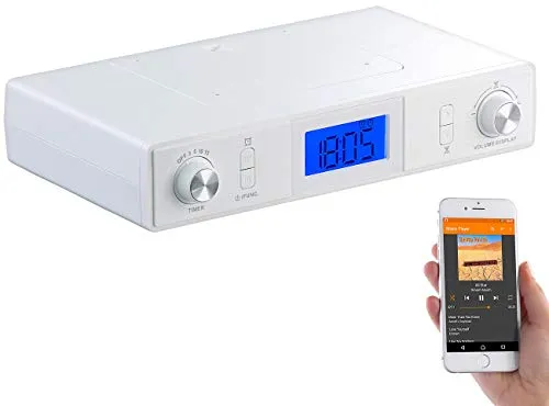 auvisio Küchenradio: Stereo-FM-Küchen-Unterbauradio mit Bluetooth - Küchenunterbauradio mit Timer und Wecker, ideal für den platzsparenden Einsatz in der Küche. Genießen Sie Musik via Bluetooth und behalten Sie die Zeit im Blick!