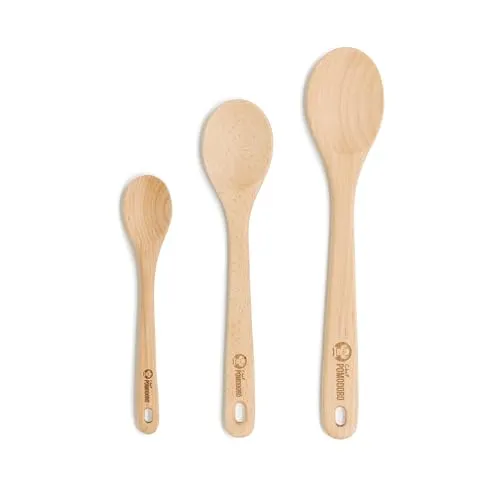 Chef Pomodoro Kochlöffel Set aus Buchenholz - 3 Stück Holzkochlöffel zum Backen & Kochen - 20,3cm, 26,3cm, 30,5cm