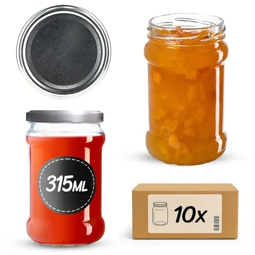KADAX 10st Einmachgläser 315 ml mit fi66 mm Schraubdeckel für Honig, Dessert, Marmeladen | Luftdichte Gläschen, Einmachglas, Rundgläser, Konfitürengläser, Honiggläser (10 Stück, Silber)