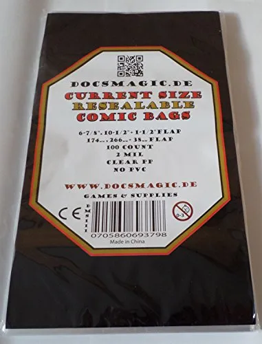 docsmagic.de 100 Resealable Current Size Comic Book Bags 6-7/8