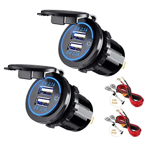 Thlevel 2 Stücke Auto USB Ladegerät KFZ Steckdose 5V 4.2A Schnellladung mit LED Anzeige wasserdichte und Staubdicht für 12V bis 24V Fahrzeuge Boot Motorrad SUV Bus LKW Wohnwagen Marine
