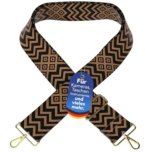EAZY CASE - Verstellbarer Taschengurt, Ersatz Gurt für Handtaschen, Schulterriemen für Umhängetaschen, breiter Riemen für Taschen und Tragetaschen, DIY Taschenband, Diamond - Braun Metal Gold