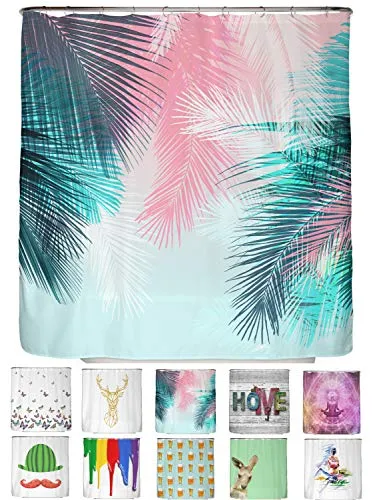 arteneur® - Palmenblätter - Anti-Schimmel Duschvorhang 150x200 - Recycelt mit Öko-Tex Standard 100 - Beschwerter Saum, Blickdicht, Wasserdicht, Waschbar, 10 Ringe & E-Book